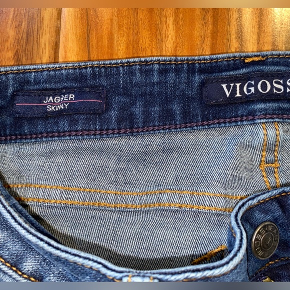 Vigoss Y2K Jeans Jagger Skinny Frayed Step Hem Racing Stripe Fading Sz W26 L2 - Picture 6 of 16